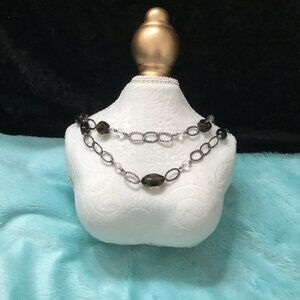 GEMS TV • 925 Sterling Silver Smoky & White Quartz Double Strand Necklace COA